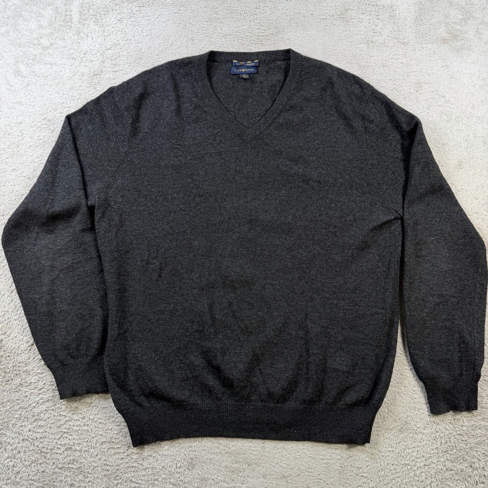 Club Room Sweater Mens Medium Grey 100% Cashmere V-Neck 2 Ply Estate Pullover